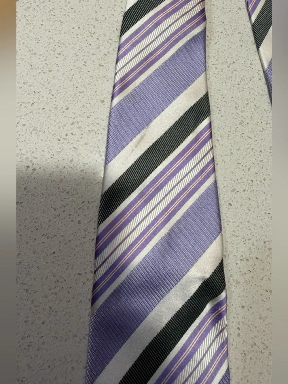 Zegna Lavender, White & Charcoal Striped Silk Tie